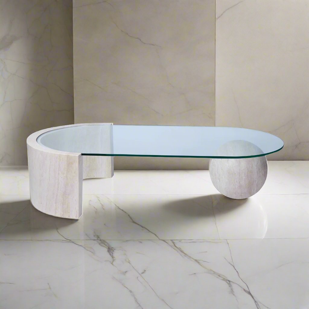 Curve Globe - Travertine Coffee Table Glass - LUMINA ELIGMA HOME