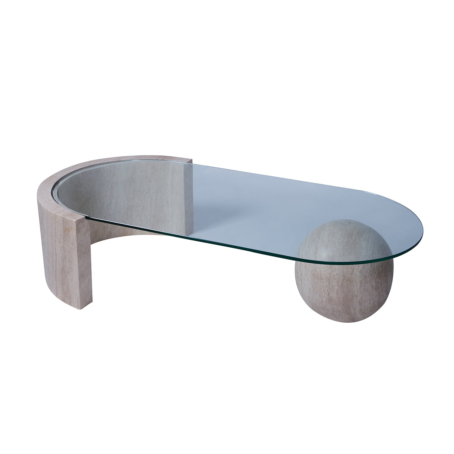 Curve Globe - Travertine Coffee Table Glass - LUMINA ELIGMA HOME