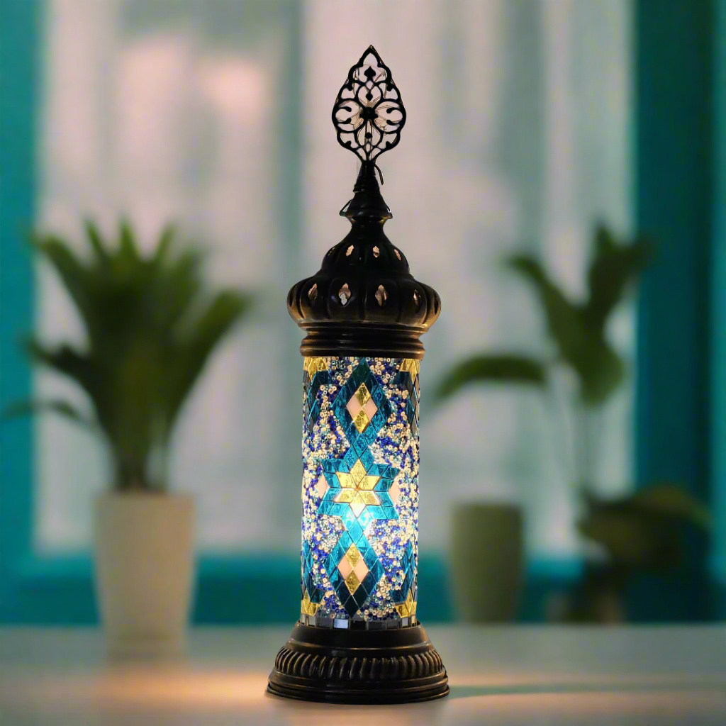 Cylinder Mosaic Turkish Glass Lamp Table Top Lamp - 7X20 CM - LUMINA ELIGMA HOME