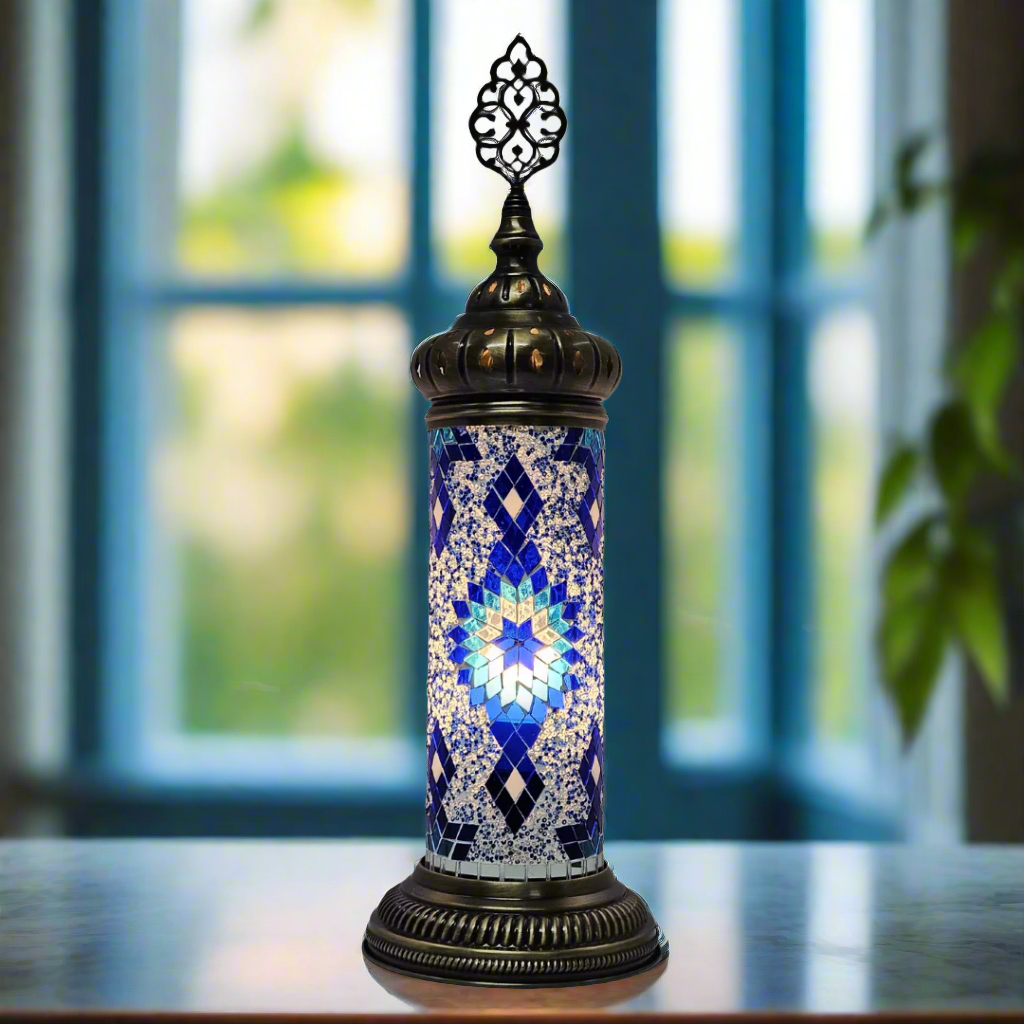 Cylinder Mosaic Turkish Glass Lamp Table Top Lamp - 10x30 CM - LUMINA ELIGMA HOME