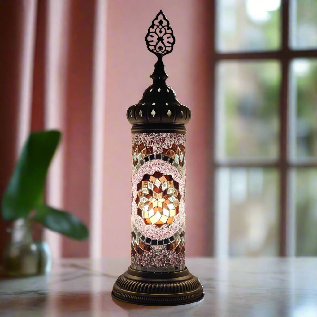Cylinder Mosaic Turkish Glass Lamp Table Top Lamp - 10x30 CM - LUMINA ELIGMA HOME
