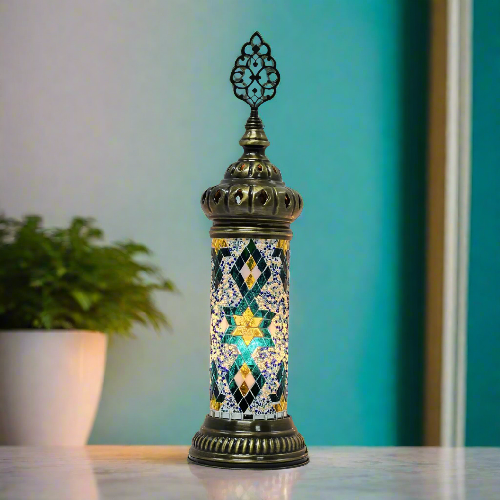 Cylinder Mosaic Turkish Glass Lamp Table Top Lamp - 7X20 CM - LUMINA ELIGMA HOME