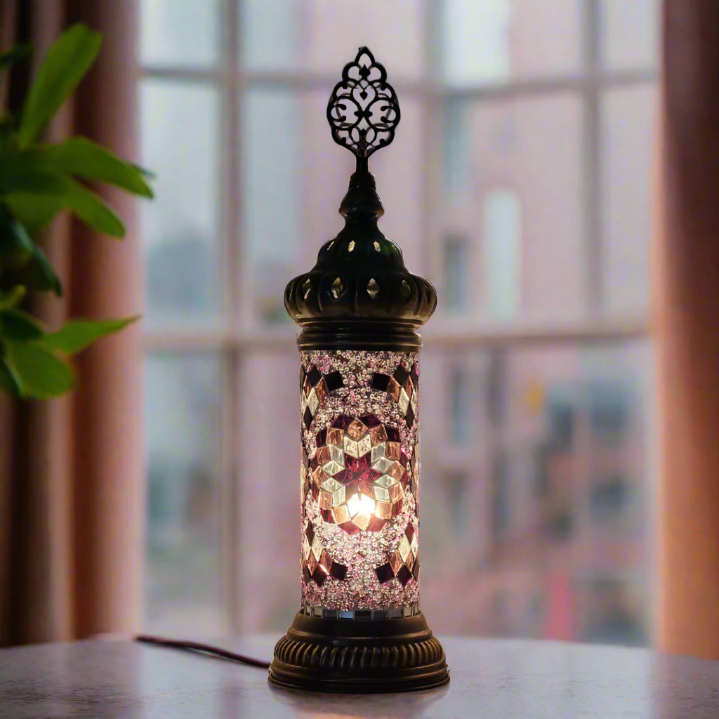 Cylinder Mosaic Turkish Glass Lamp Table Top Lamp - 7X20 CM - LUMINA ELIGMA HOME