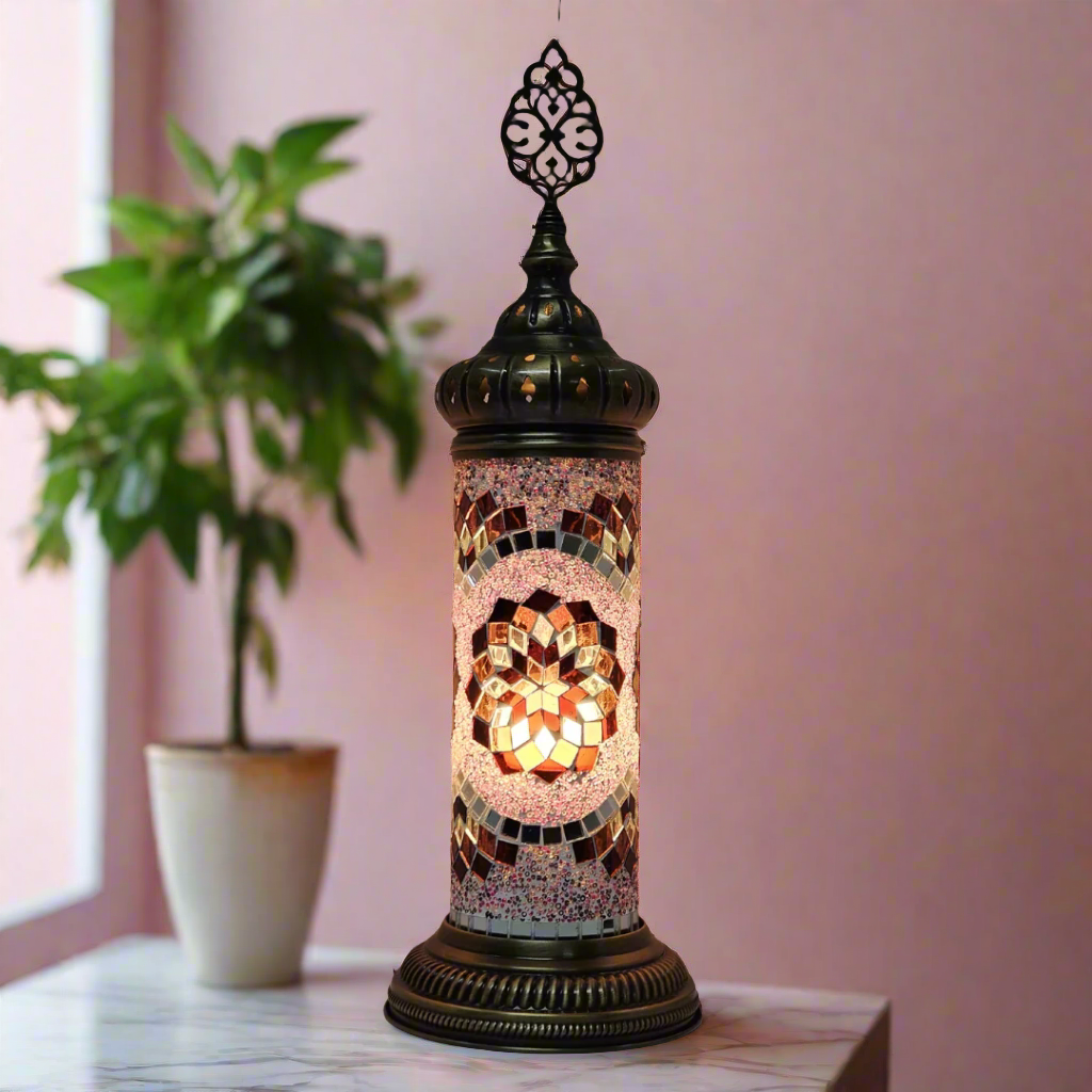 Cylinder Mosaic Turkish Glass Lamp Table Top Lamp - 10x30 CM - LUMINA ELIGMA HOME