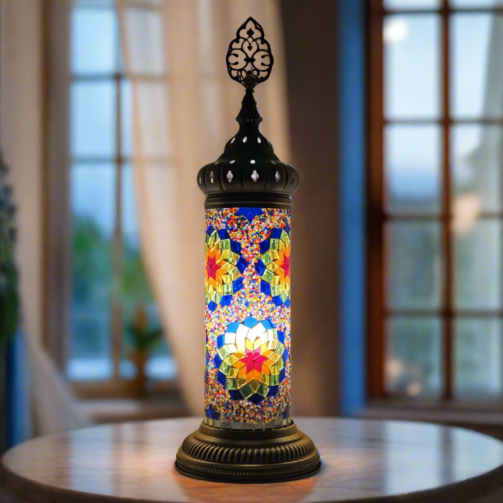 Cylinder Mosaic Turkish Glass Lamp Table Top Lamp - 10x30 CM - LUMINA ELIGMA HOME