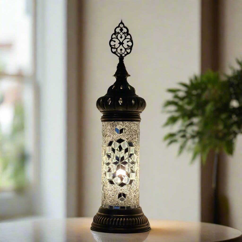 Cylinder Mosaic Turkish Glass Lamp Table Top Lamp - 7X20 CM - LUMINA ELIGMA HOME