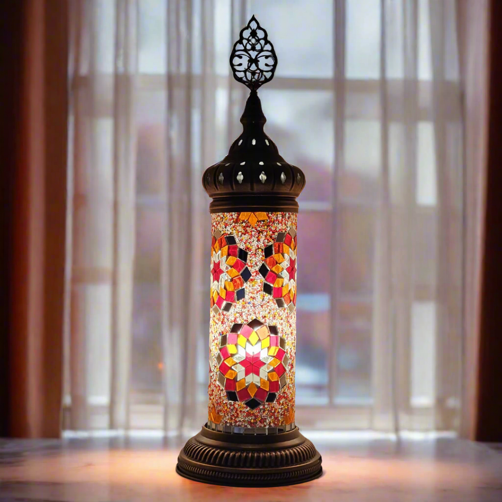 Cylinder Mosaic Turkish Glass Lamp Table Top Lamp - 10x30 CM - LUMINA ELIGMA HOME