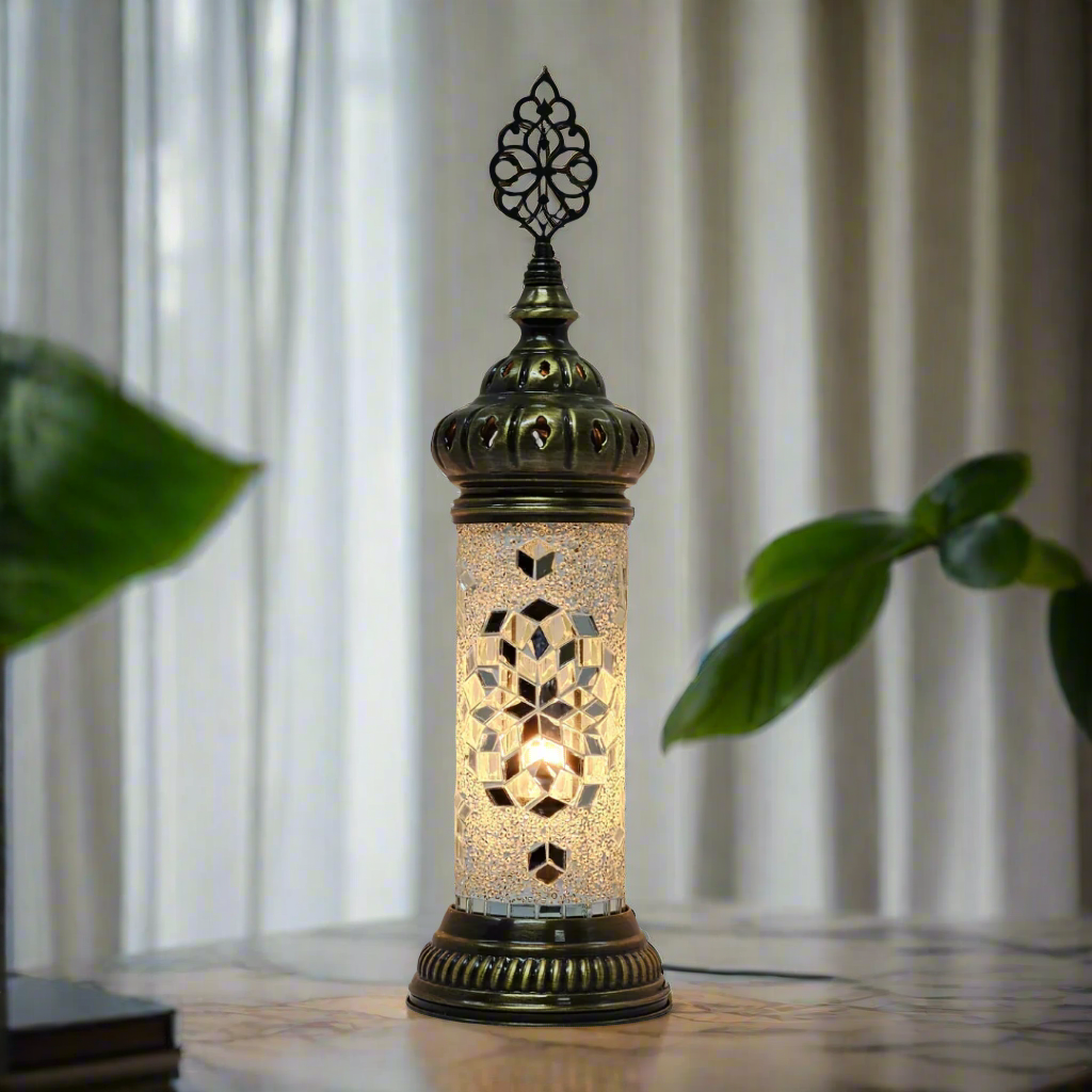 Cylinder Mosaic Turkish Glass Lamp Table Top Lamp - 7X20 CM - LUMINA ELIGMA HOME