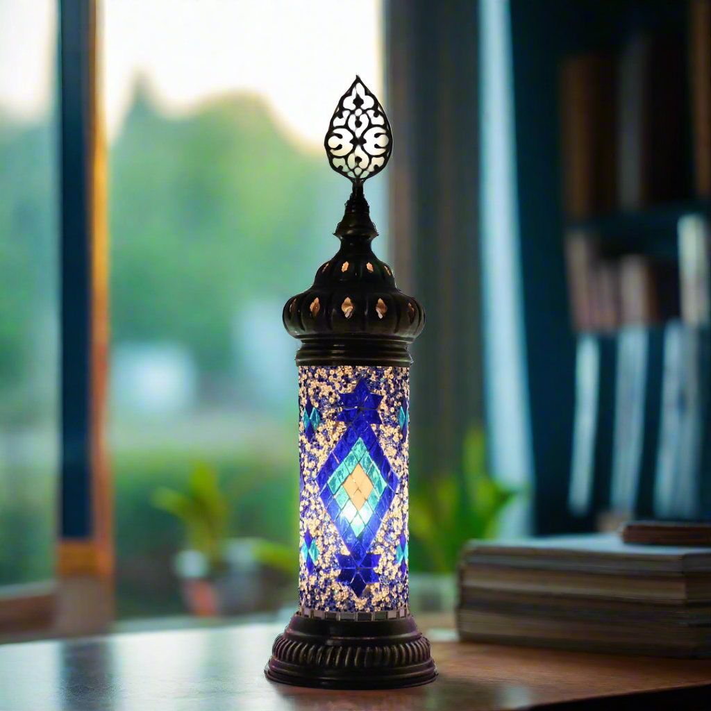 Cylinder Mosaic Turkish Glass Lamp Table Top Lamp - 7X20 CM - LUMINA ELIGMA HOME