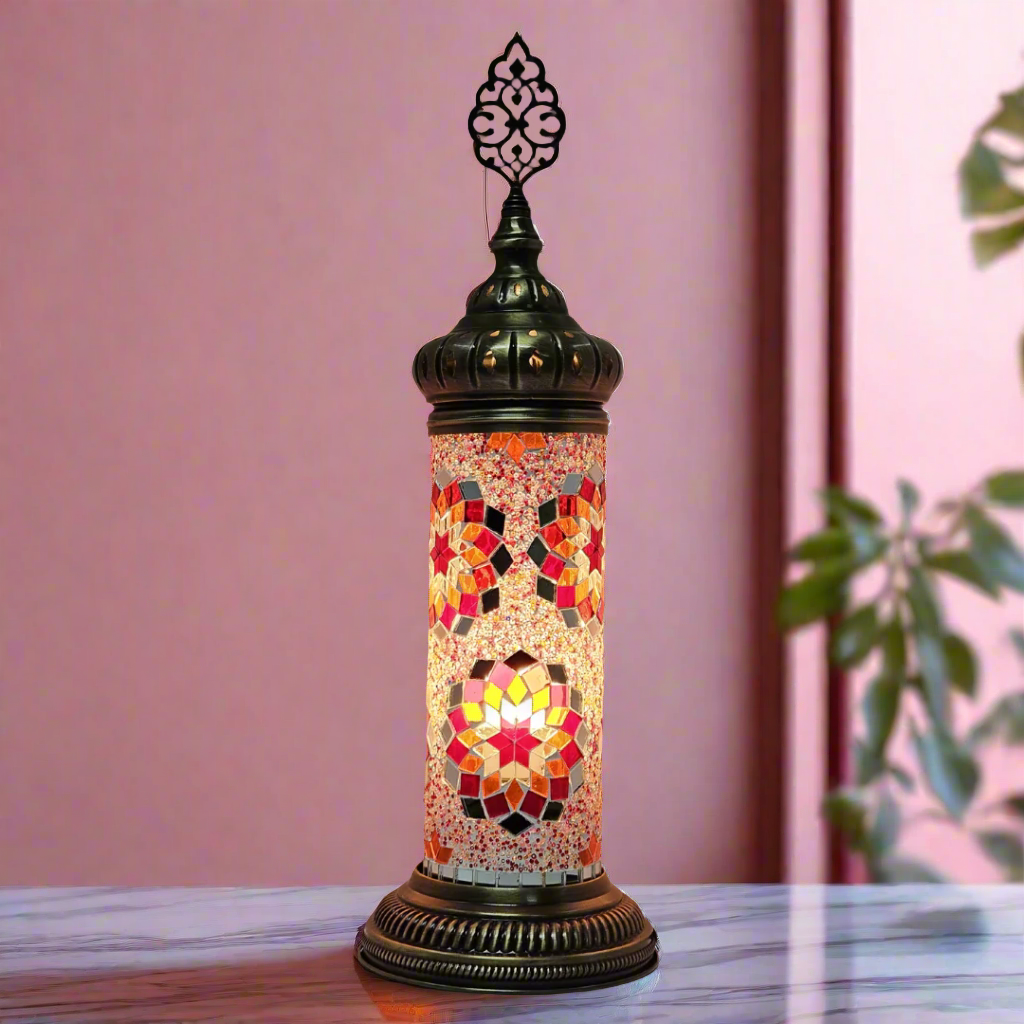 Cylinder Mosaic Turkish Glass Lamp Table Top Lamp - 10x30 CM - LUMINA ELIGMA HOME