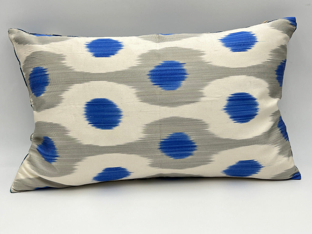 Velvet Double IKAT Silk Back Cushion (60*40) CM - Tribal Blue