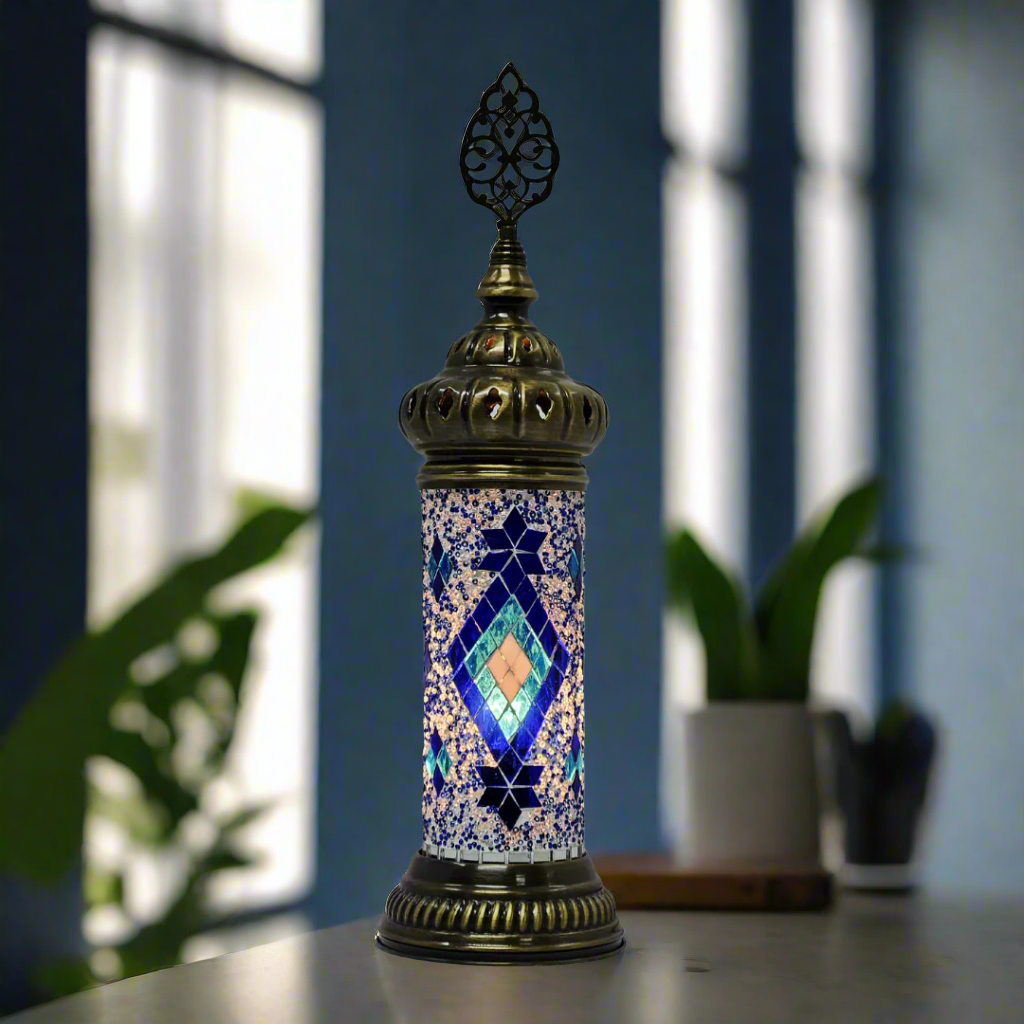 Cylinder Mosaic Turkish Glass Lamp Table Top Lamp - 7X20 CM - LUMINA ELIGMA HOME