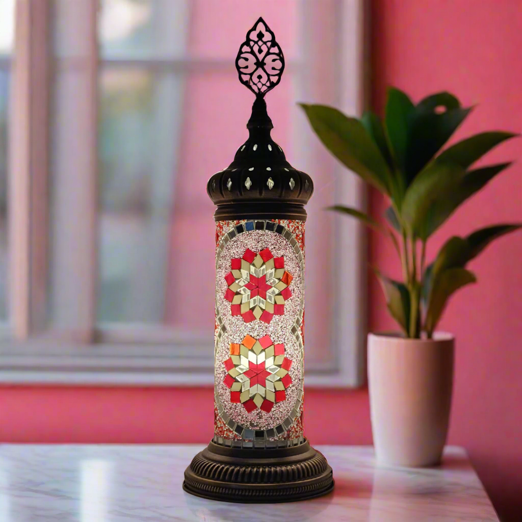 Cylinder Mosaic Turkish Glass Lamp Table Top Lamp - 10x30 CM - LUMINA ELIGMA HOME
