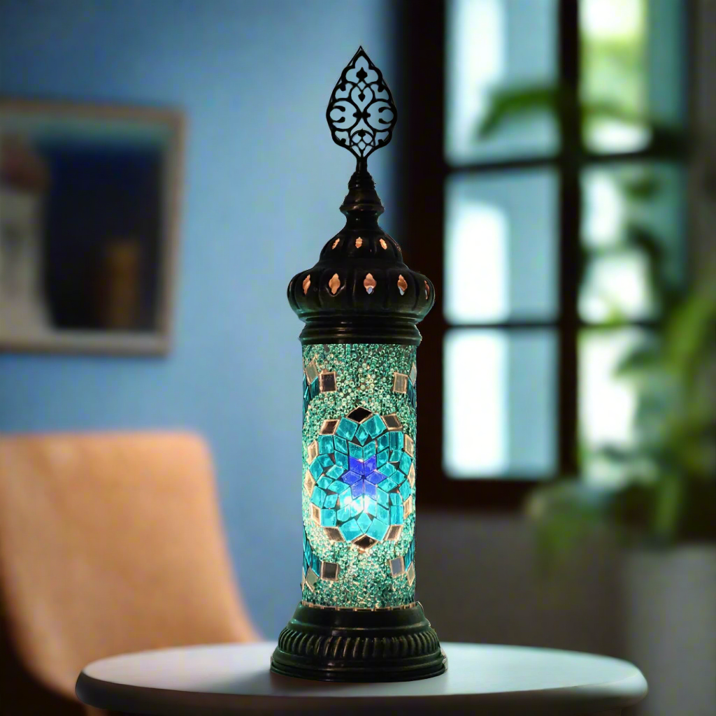 Cylinder Mosaic Turkish Glass Lamp Table Top Lamp - 7X20 CM - LUMINA ELIGMA HOME