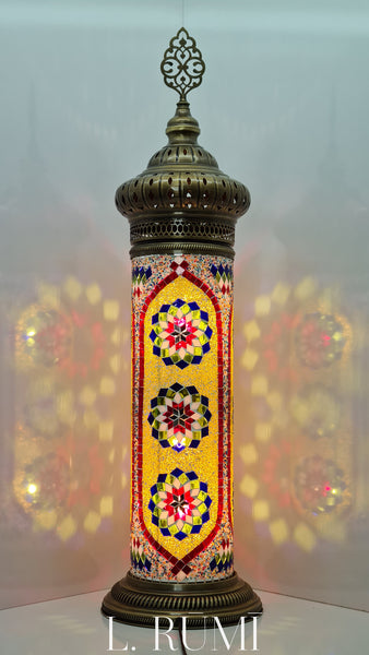 Cylinder Mosaic Turkish Glass Lamp with Brass Table Top Lamp - 50 CM x 15 CM