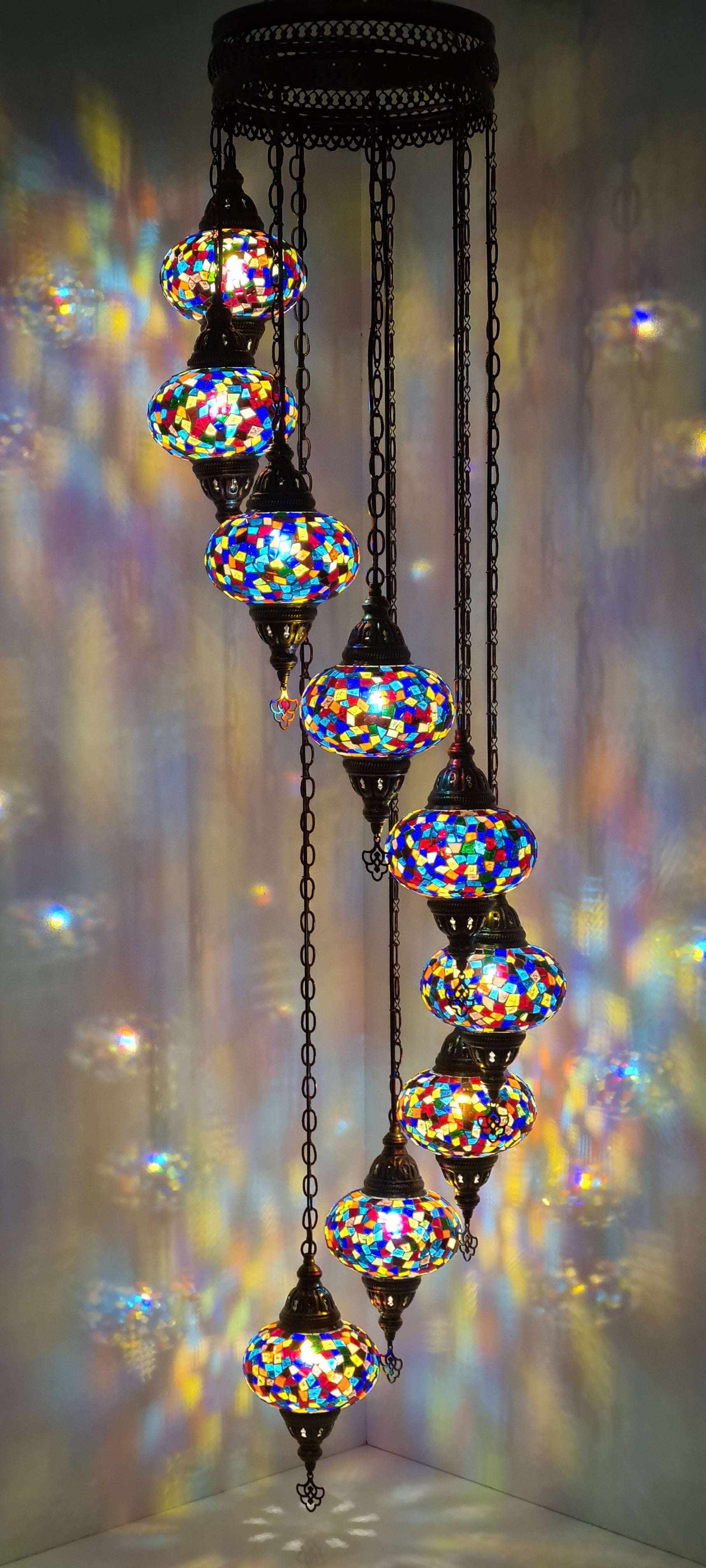 Spiral Chandelier 9 Medium Mosaic Glass Ceiling Turkish Lamp - LUMINA ELIGMA HOME