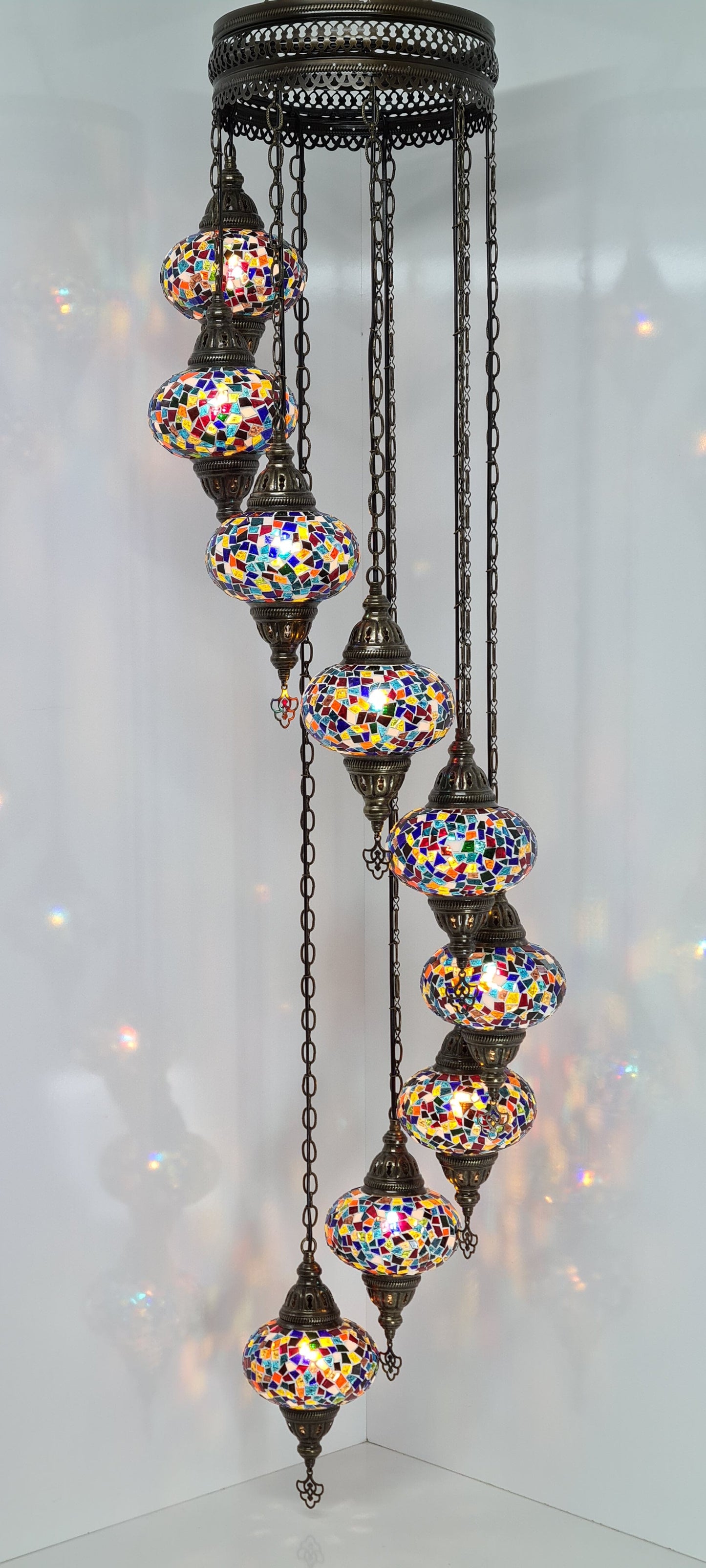 Spiral Chandelier 9 Medium Mosaic Glass Ceiling Turkish Lamp - LUMINA ELIGMA HOME