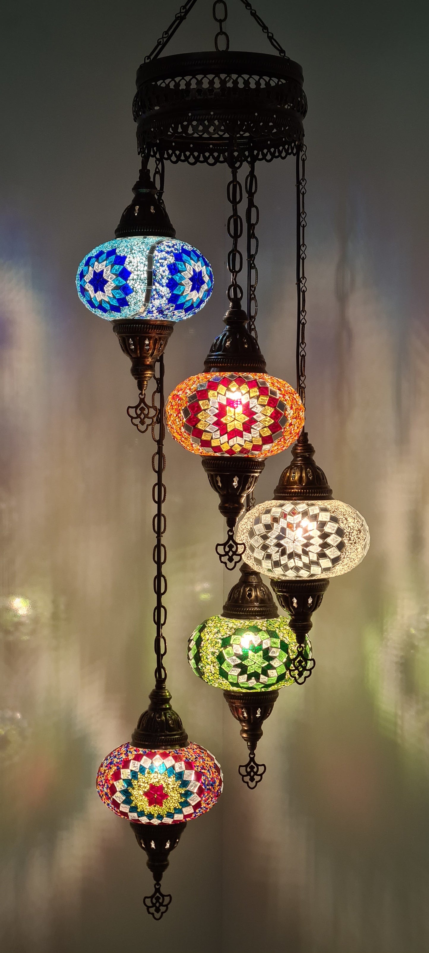 Spiral Chandelier 5 Mosaic Glass Turkish Ceiling Lamps - LUMINA ELIGMA HOME