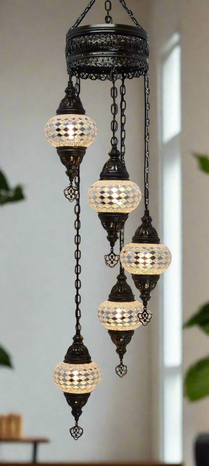 Spiral Chandelier 5 Mosaic Globes Ceiling Lamps - Small