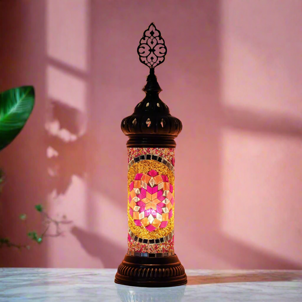 Cylinder Mosaic Turkish Glass Lamp Table Top Lamp - 7X20 CM - LUMINA ELIGMA HOME