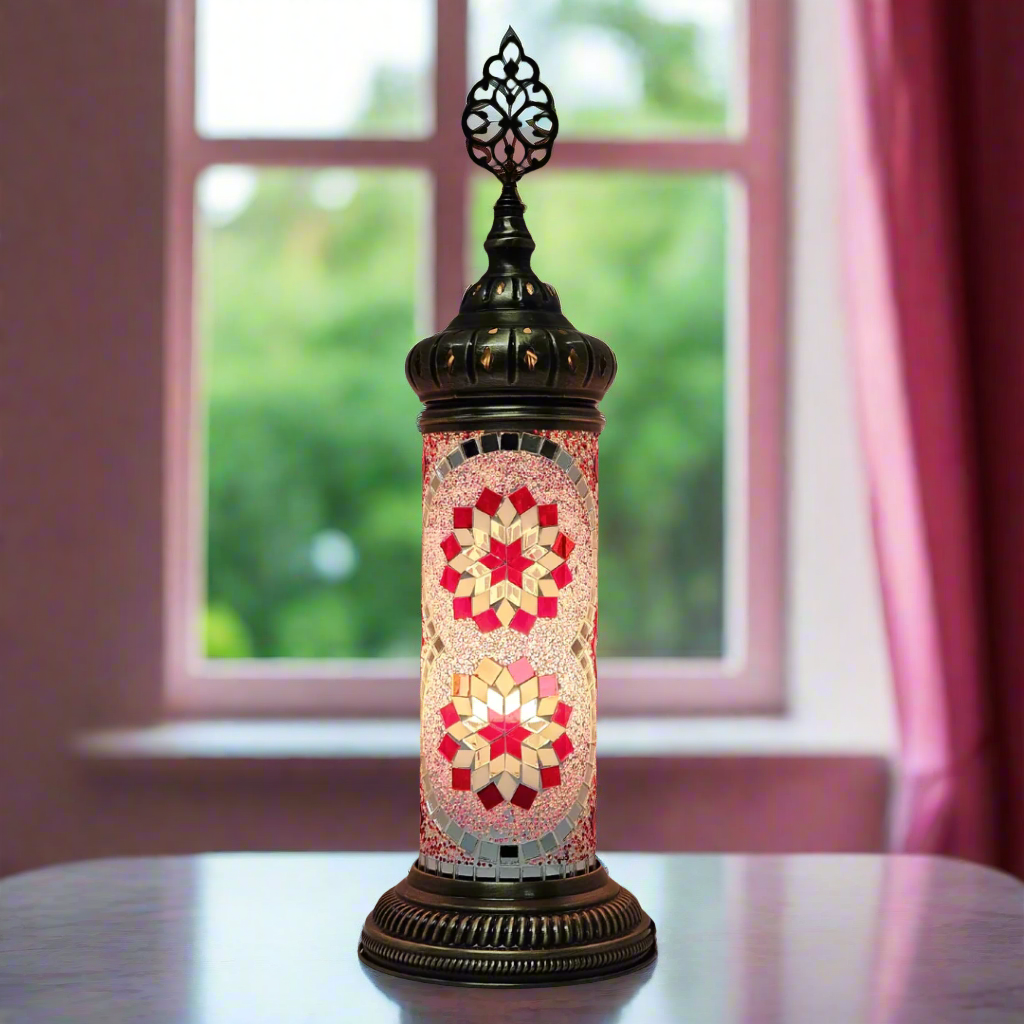 Cylinder Mosaic Turkish Glass Lamp Table Top Lamp - 10x30 CM - LUMINA ELIGMA HOME