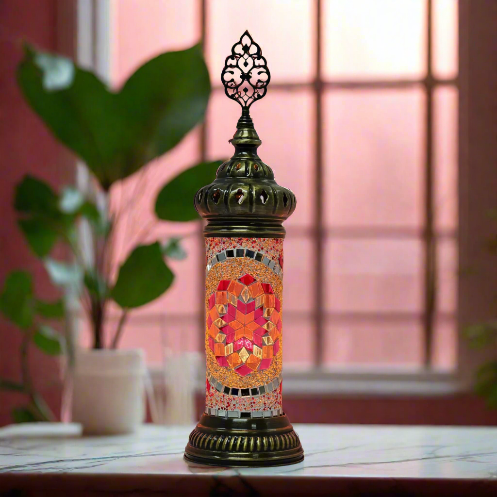 Cylinder Mosaic Turkish Glass Lamp Table Top Lamp - 7X20 CM - LUMINA ELIGMA HOME