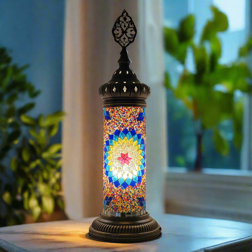 Cylinder Mosaic Turkish Glass Lamp Table Top Lamp - 10x30 CM - LUMINA ELIGMA HOME