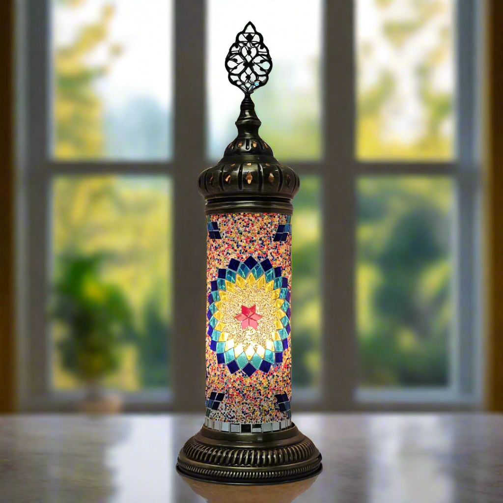 Cylinder Mosaic Turkish Glass Lamp Table Top Lamp - 10x30 CM - LUMINA ELIGMA HOME