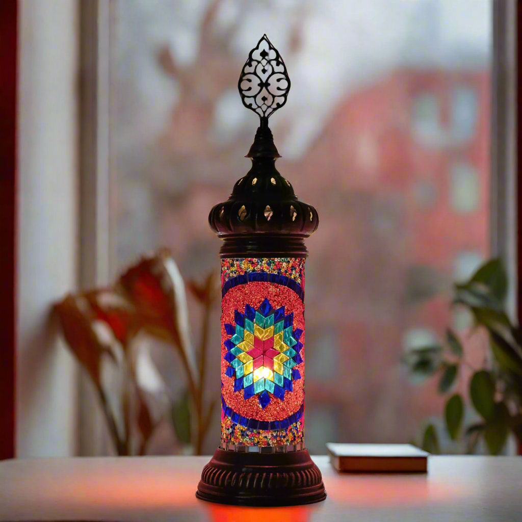 Cylinder Mosaic Turkish Glass Lamp Table Top Lamp - 7X20 CM - LUMINA ELIGMA HOME