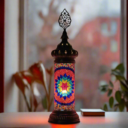 Cylinder Mosaic Turkish Glass Lamp Table Top Lamp - 7X20 CM - LUMINA ELIGMA HOME