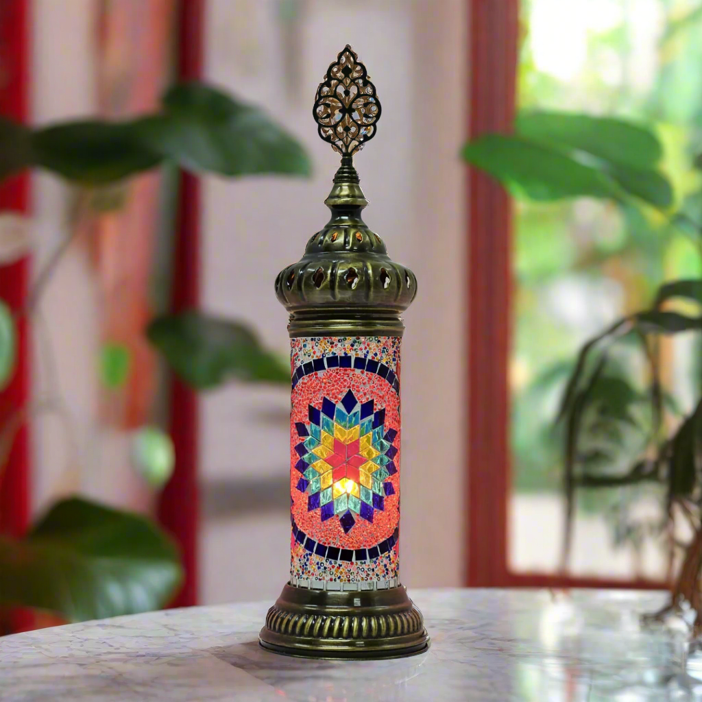 Cylinder Mosaic Turkish Glass Lamp Table Top Lamp - 7X20 CM - LUMINA ELIGMA HOME