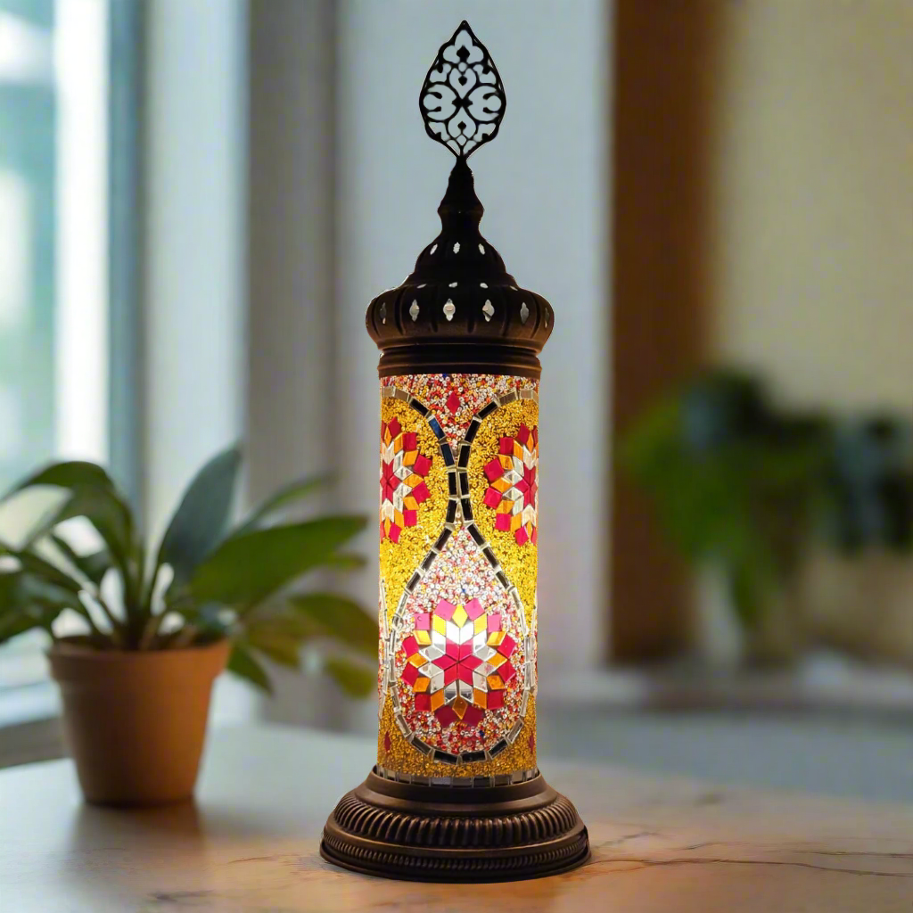 Cylinder Mosaic Turkish Glass Lamp Table Top Lamp - 10x30 CM - LUMINA ELIGMA HOME