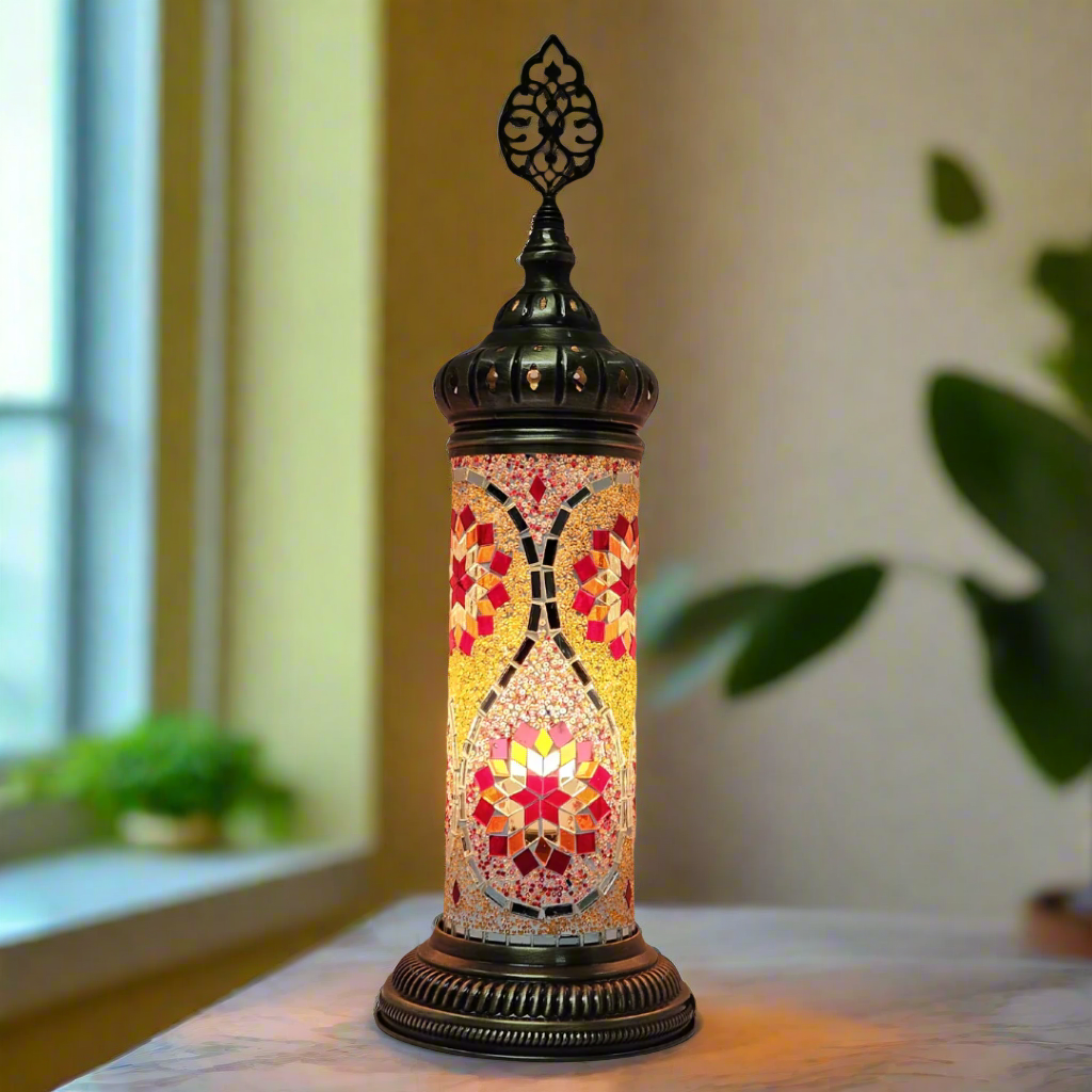Cylinder Mosaic Turkish Glass Lamp Table Top Lamp - 10x30 CM - LUMINA ELIGMA HOME