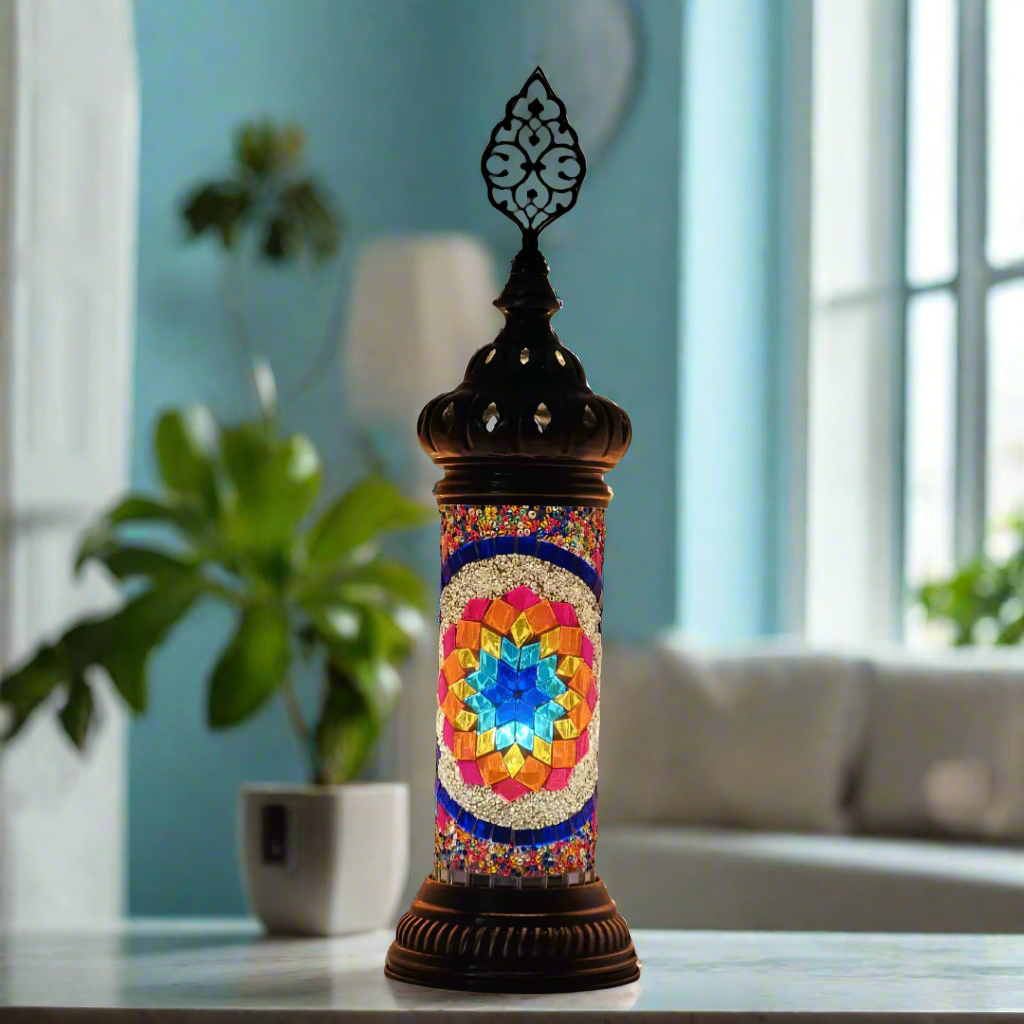Cylinder Mosaic Turkish Glass Lamp Table Top Lamp - 7X20 CM - LUMINA ELIGMA HOME