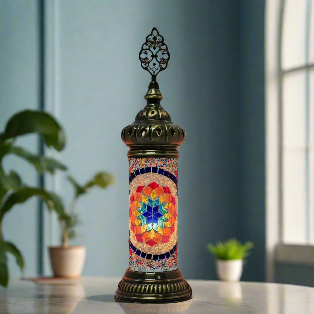 Cylinder Mosaic Turkish Glass Lamp Table Top Lamp - 7X20 CM - LUMINA ELIGMA HOME