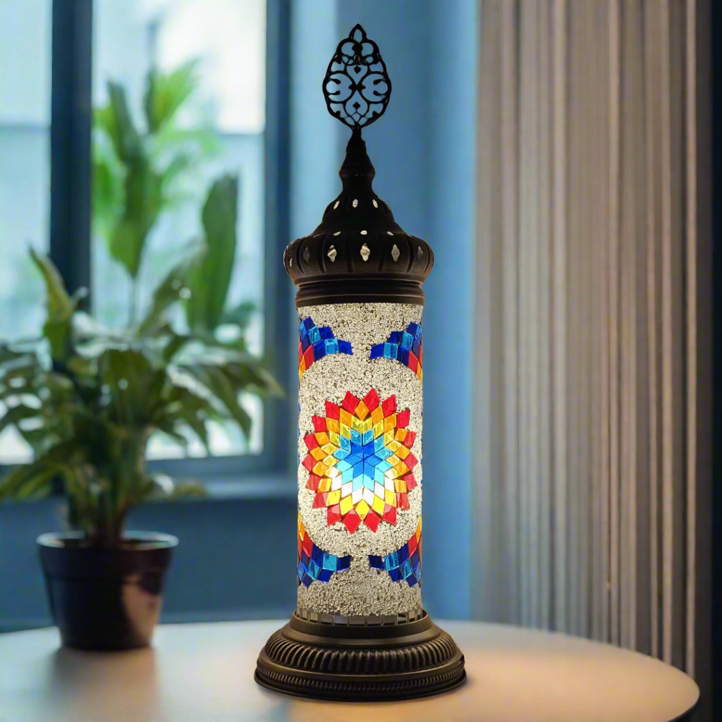 Cylinder Mosaic Turkish Glass Lamp Table Top Lamp - 10x30 CM - LUMINA ELIGMA HOME