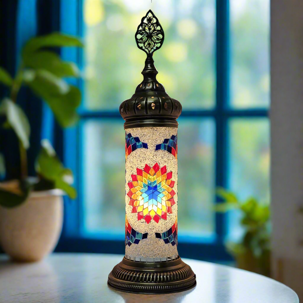 Cylinder Mosaic Turkish Glass Lamp Table Top Lamp - 10x30 CM - LUMINA ELIGMA HOME