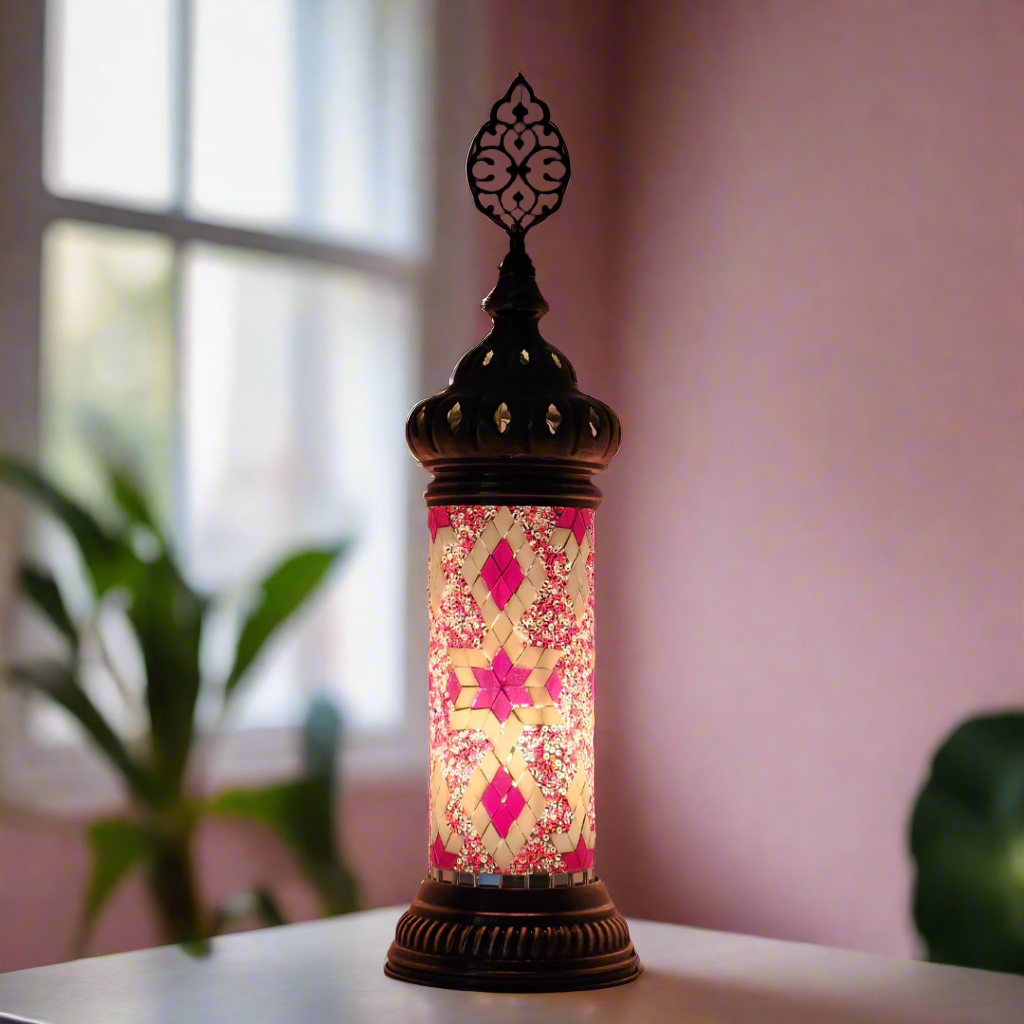 Cylinder Mosaic Turkish Glass Lamp Table Top Lamp - 7X20 CM - LUMINA ELIGMA HOME