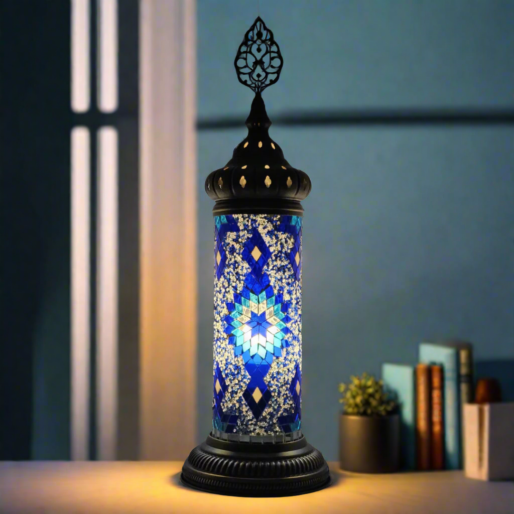 Cylinder Mosaic Turkish Glass Lamp Table Top Lamp - 10x30 CM - LUMINA ELIGMA HOME