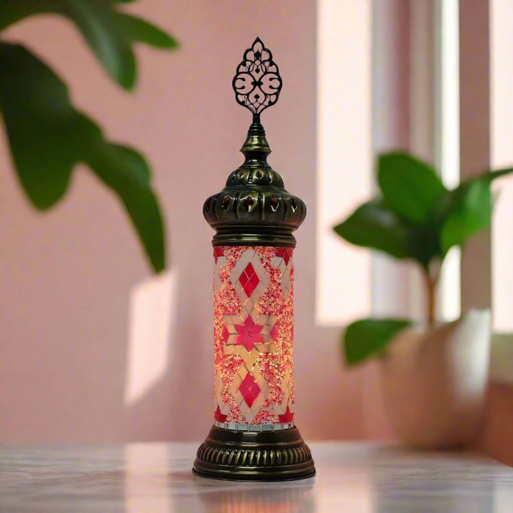 Cylinder Mosaic Turkish Glass Lamp Table Top Lamp - 7X20 CM - LUMINA ELIGMA HOME