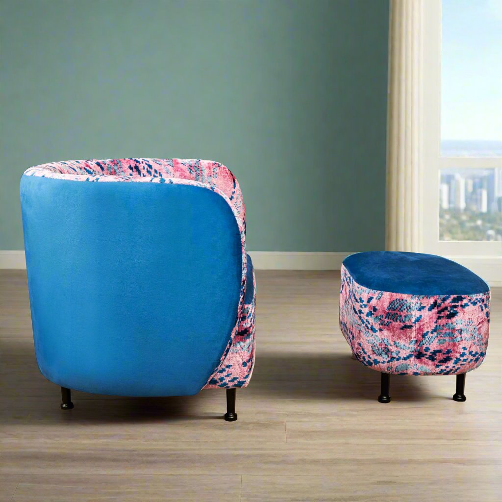 Cascade Lounge Chair with Ottoman - IKAT Pink Blue - LUMINA ELIGMA HOME