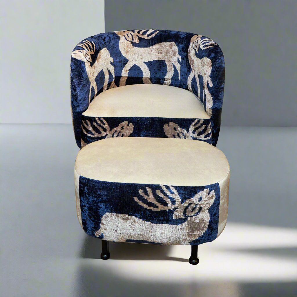 Cascade Lounge Chair with Ottoman - IKAT Deer - LUMINA ELIGMA HOME