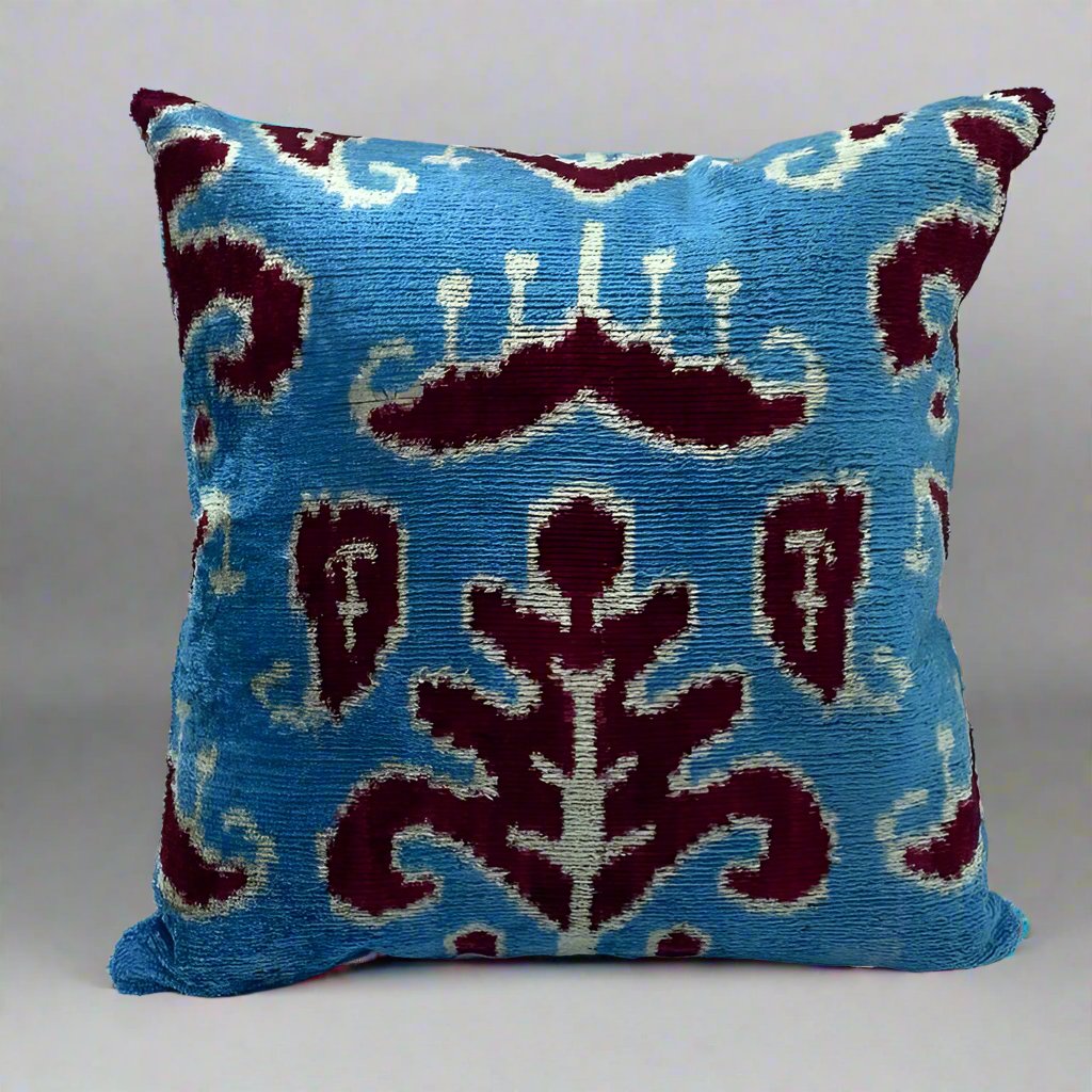 IKAT Silk Back Pillow Cover 40x40 CM - Wine Sky