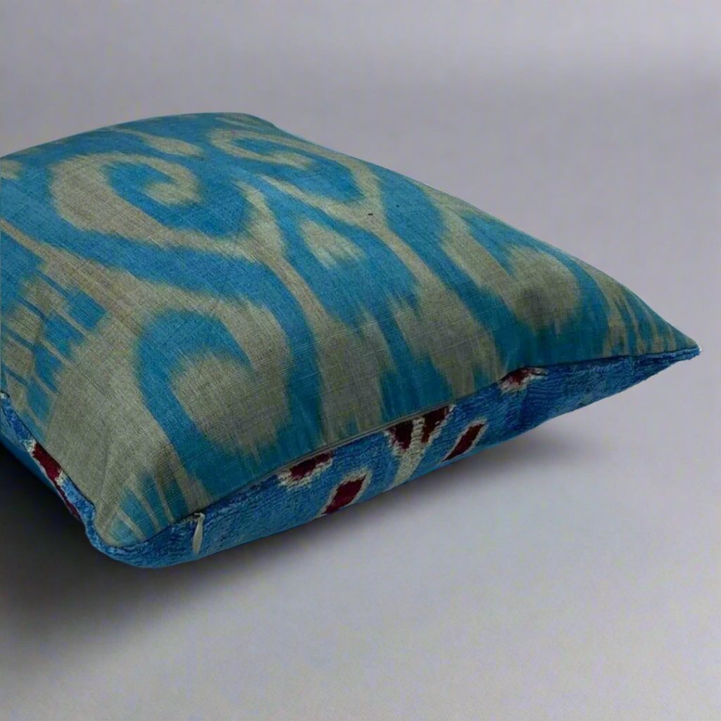 IKAT Silk Back Pillow Cover 40x40 CM - Wine Sky