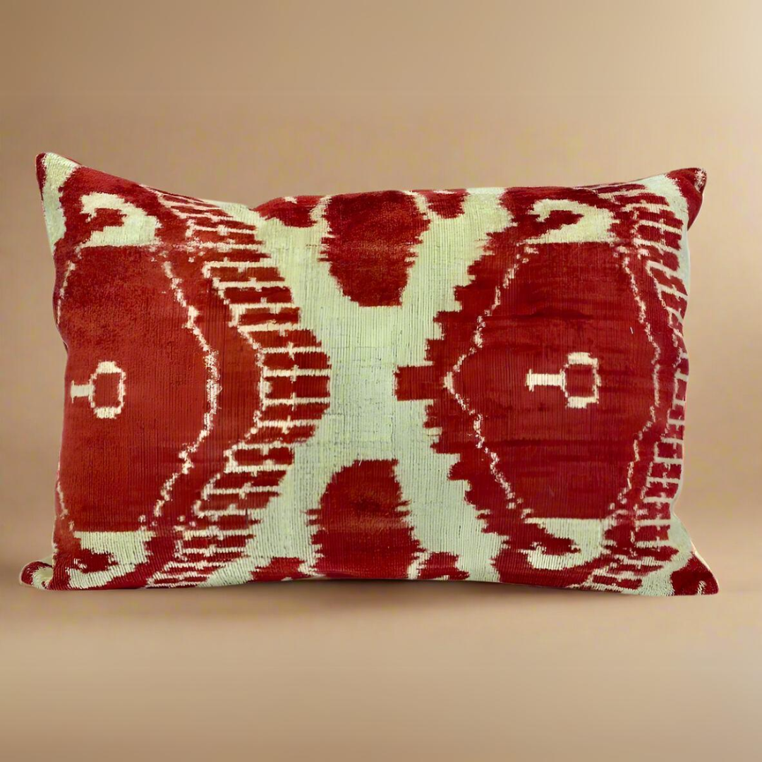 IKAT Silk Back Cushion Cover (60*40) CM - Red UFO - LUMINA ELIGMA HOME