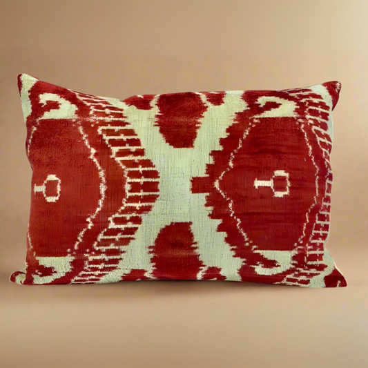 IKAT Silk Back Cushion Cover (60*40) CM - Red UFO - LUMINA ELIGMA HOME