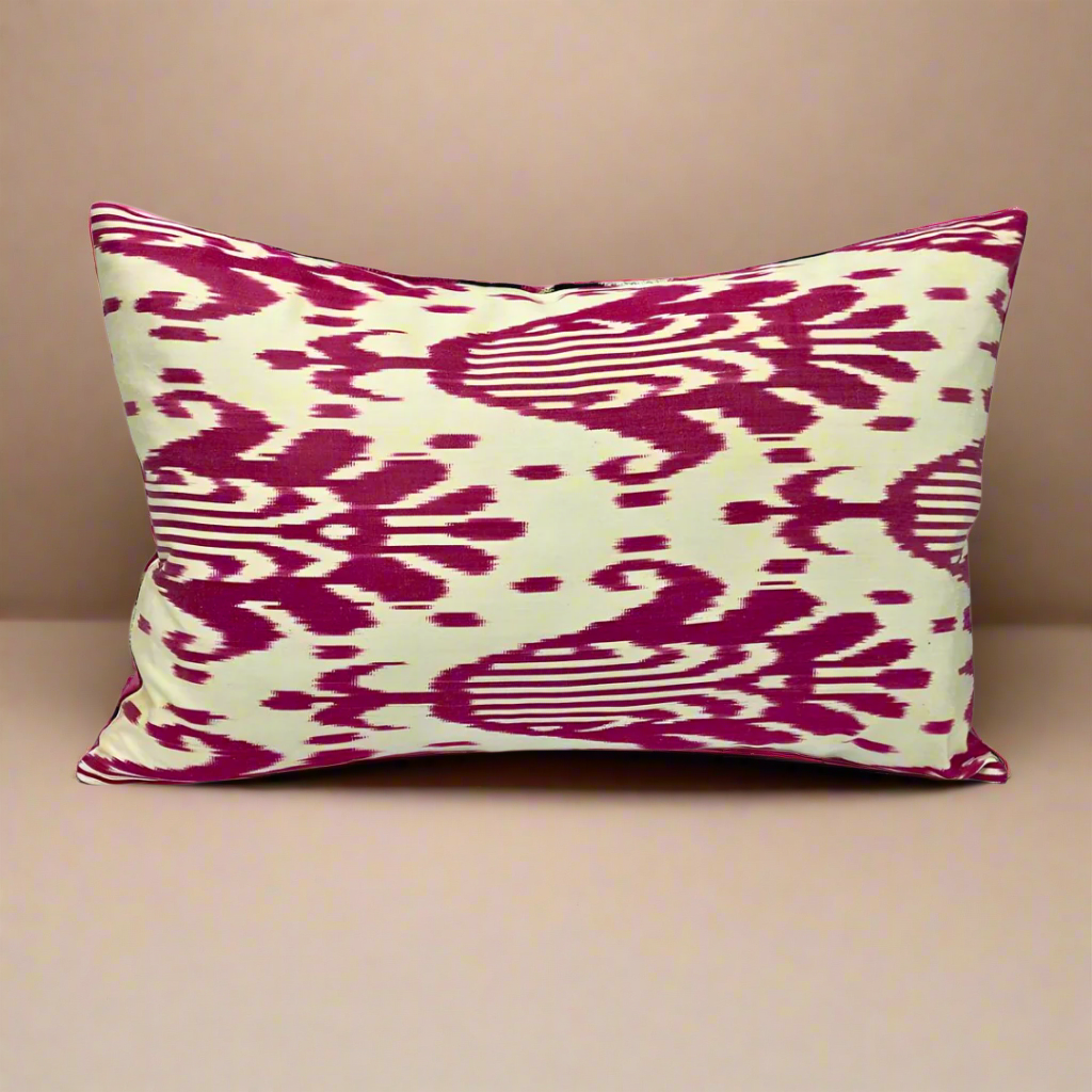 IKAT Silk Back Cushion Cover (60*40) CM - Red UFO - LUMINA ELIGMA HOME