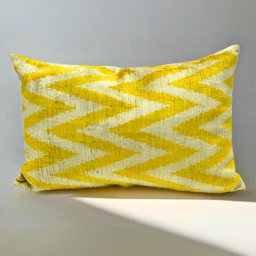 IKAT Silk Back Cushion 60x40 CM - Zig Zag Yellow - LUMINA ELIGMA HOME
