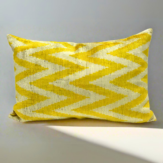 IKAT Silk Back Cushion 60x40 CM - Zig Zag Yellow - LUMINA ELIGMA HOME