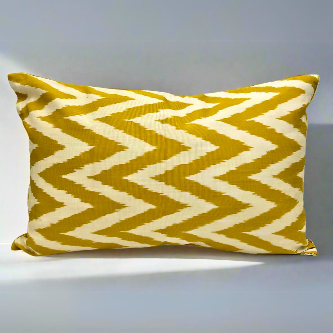 IKAT Silk Back Cushion 60x40 CM - Zig Zag Yellow - LUMINA ELIGMA HOME